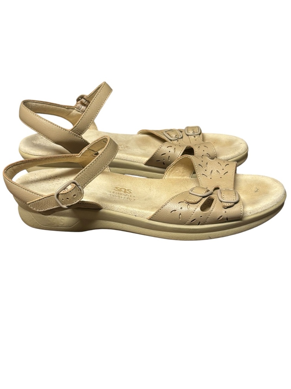 SAS Women's Nudu Beige Leather Laser Cut Comfort Sandals Size 9‎